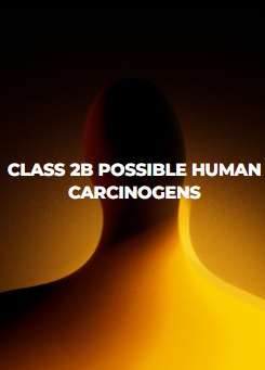 Graphic illustration with gradient background showing the text “Class 2B Possible Human Carcinogens,” highlighting IARC’s Group 2B classification of agents that are possibly carcinogenic to humans.