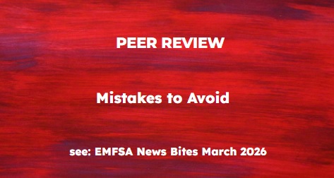 White letters on red background with the wording Peer Review Mistakes to Avoid EMFSA News Bites March 2026.