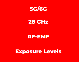 5G/6G 28 GHz RF-EMF Exposure Levels in white on a red background