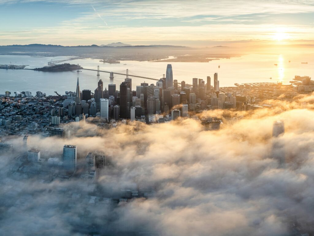 EMFSA Environmental Health Update: July 2026 — aerial city view illustrating urban environmental health monitoring across EMF, climate and public health intersections